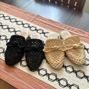Dolce Vita Black and Tan Woven Mules